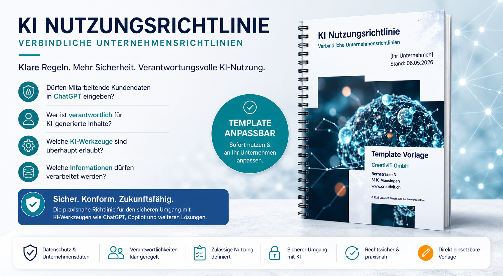 KI Nutzungsrichtlinie: anpassbare Vorlage für klare Regeln und Verantwortlichkeiten im Unternehmen